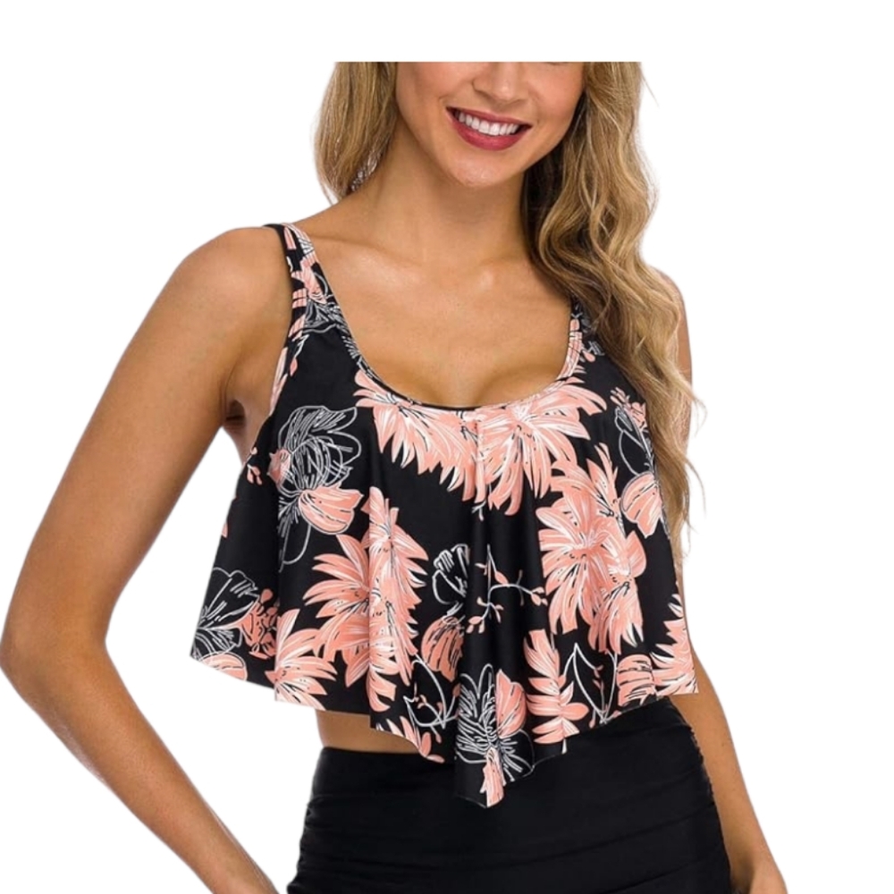 Coskaka Flounce Tankini Top, Ruffled High Top Swimwear